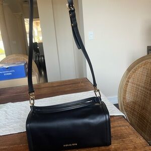 Michael Kors Black Leather Shoulder Bag with Gold Hardware
